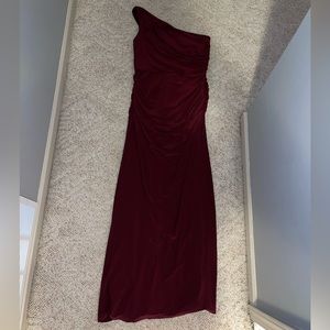 One Shoulder Burgundy Formal Gown